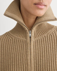 The Full-Zip Sweater in Everyday Cotton | Dark Heathered Camel