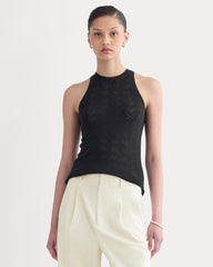 The Pointelle Racerback Tank in Ultrafine Merino | Black