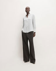 The Hammered Satin Popover Shirt | Bone / Black Polka Dot