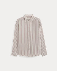 The Must-Have Shirt in Washable Silk | Bone / Toffee Stripe