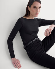 Luxe Rib Boatneck Top | Black