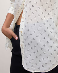 The Must-Have Shirt in Washable Silk | Bone / Black Square Dot