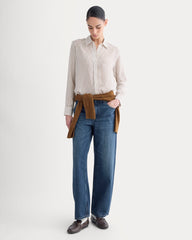 The Must-Have Shirt in Washable Silk | Bone / Toffee Stripe