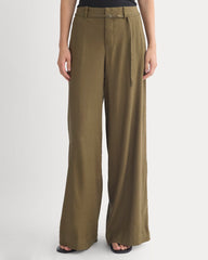 Wide-Leg Belted Pant in Stretch Linen | Beech | Regular