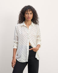 The Must-Have Shirt in Washable Silk | Bone / Black Square Dot