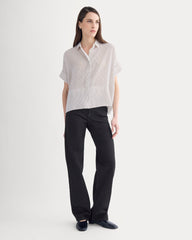 The Boxy Shirt in Washable Silk | Bone / Toffee Stripe