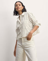 The Way-Short Shirt in Silky Cotton | Bone / Black