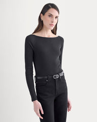 Luxe Rib Boatneck Top | Black