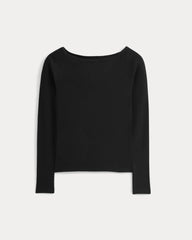 Luxe Rib Boatneck Top | Black