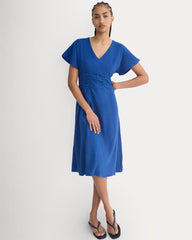 Cinched Dress in Stretch Linen | Estate Blue