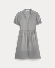 Notch Collar Shirtdress in Silk Georgette | Gardenia/Black Micro Dot