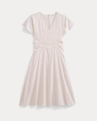 Cinched Dress in Stretch Linen | Bone