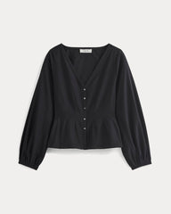 Balloon Sleeve Top in Cotton Silk | Black