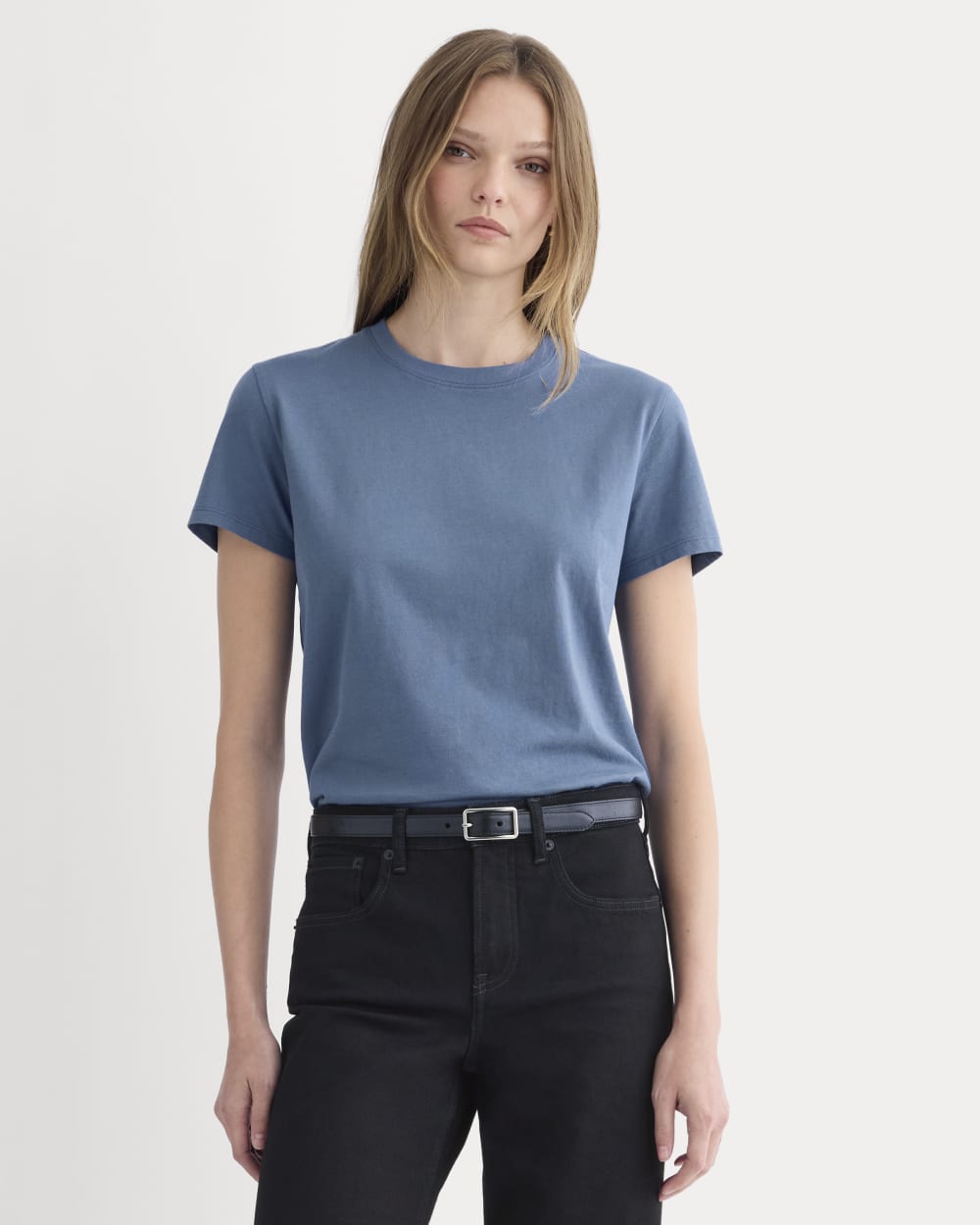 The Box-Cut Tee in Essential Cotton | Faded Navy | No Pocket