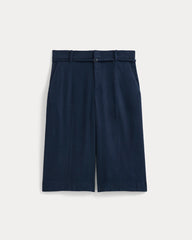 Long Tailored Short in Stretch Linen | Navy