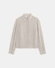 Shrunken Top in Washable Silk | Bone / Toffee Stripe