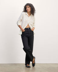 The Must-Have Shirt in Washable Silk | Bone / Black Square Dot