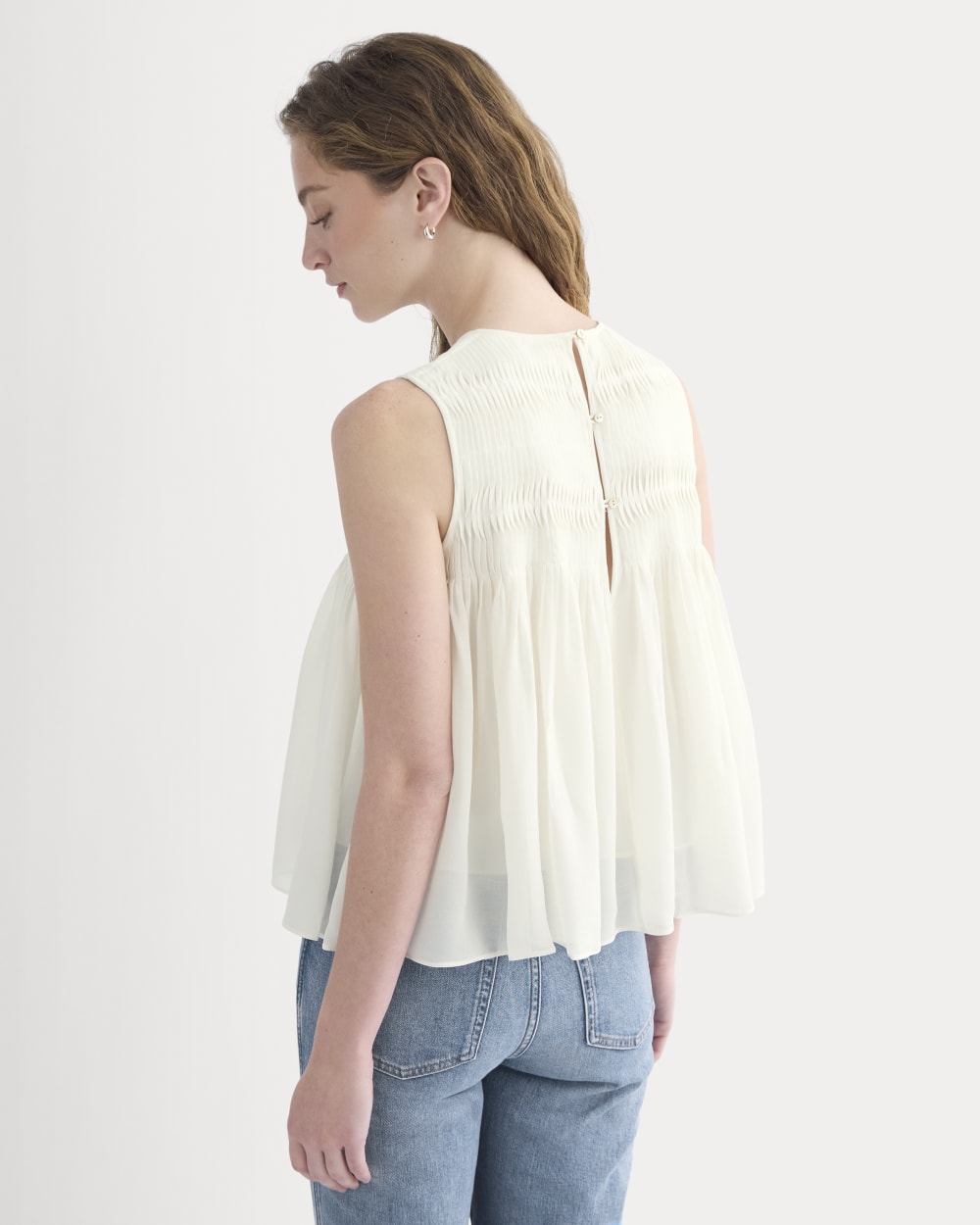 Twisted Pleat Tank in Silk Georgette | Bone