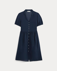 Notch Collar Shirtdress in Silk Georgette | Navy