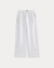 Wide-Leg Drawstring Pant in Linen | White