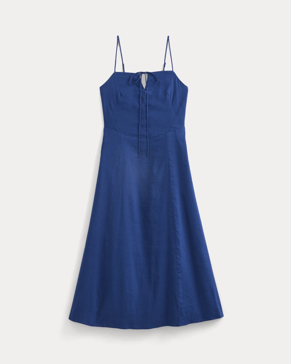 Tie-Neck Dress in Stretch Linen | Estate Blue