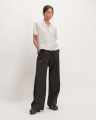 The Notch Shirt in Washable Silk | Bone / Black Polka Dot