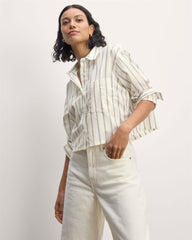The Way-Short Shirt in Silky Cotton | Bone / Black