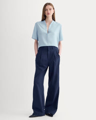 The Popover Top in Washable Silk | Soft Blue
