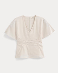 Cinched Top in Stretch Linen | Bone