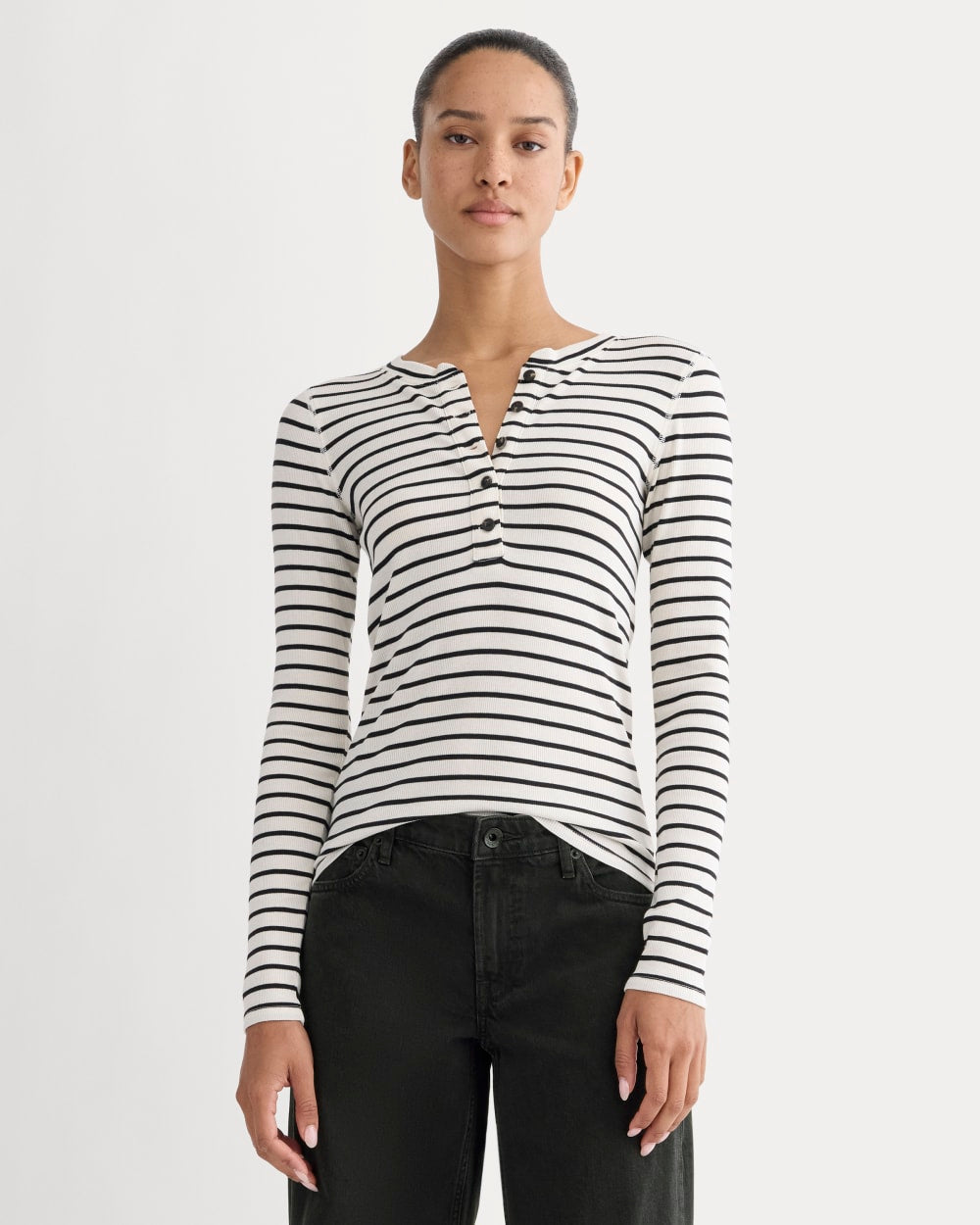 The Luxe Rib Henley | Bone / Black