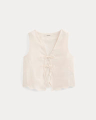 Tie-Front Scallop Tank in Linen | Bone