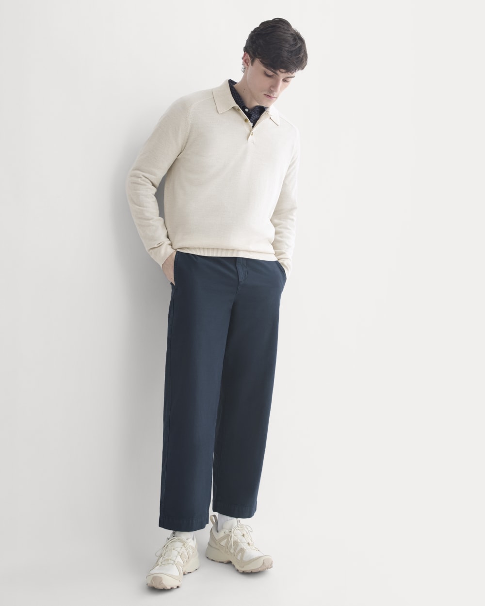 Cropped Slub Trouser | Deep Navy
