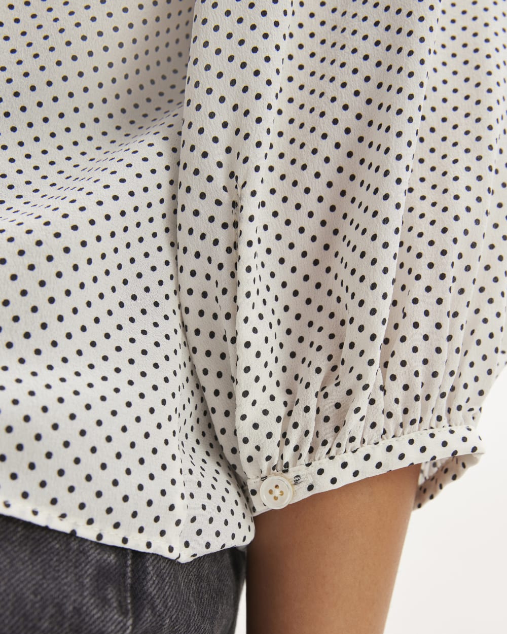 The Washable Clean Silk V-Neck Top | Bone / Black Polka Dot