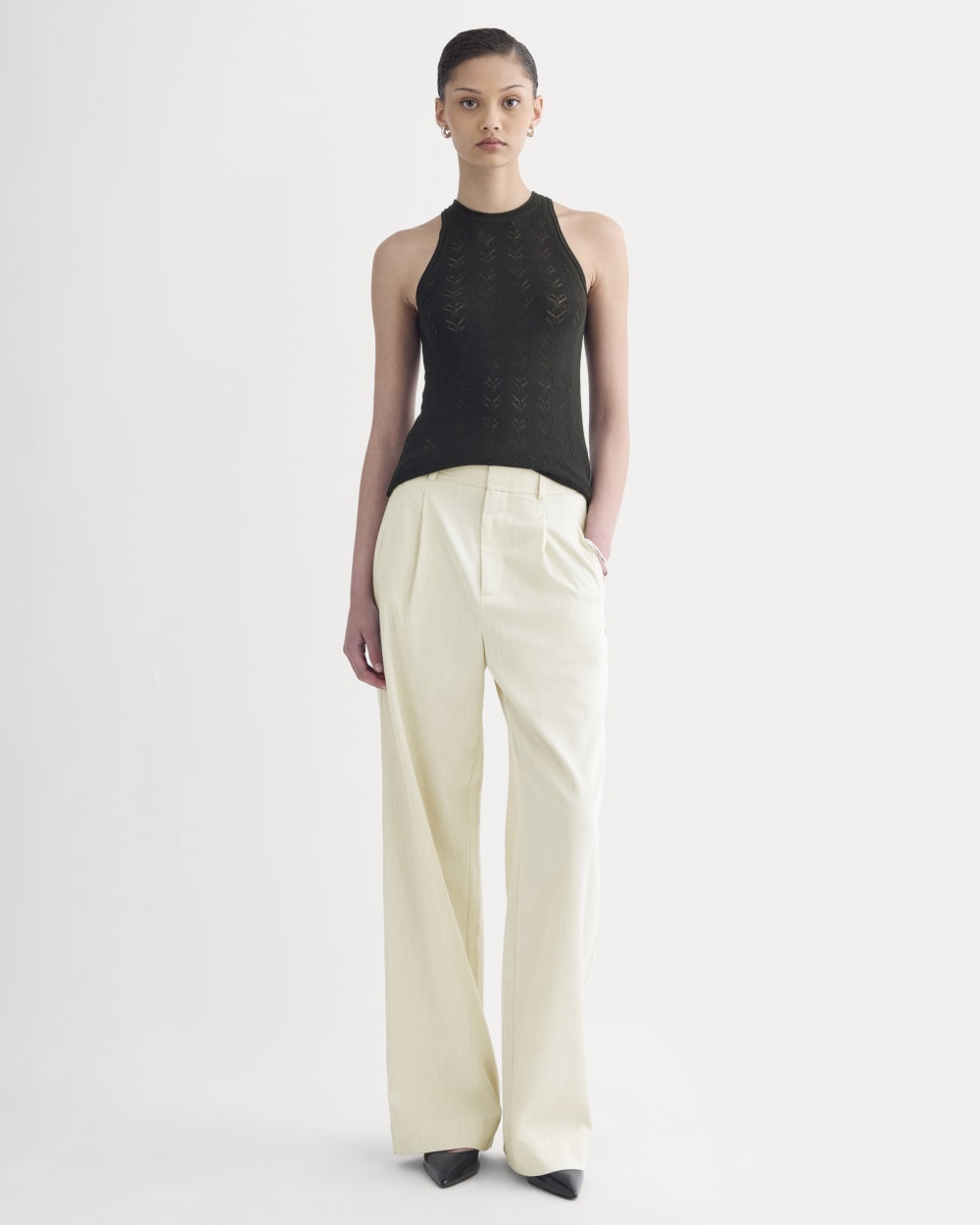 The Pointelle Racerback Tank in Ultrafine Merino | Black