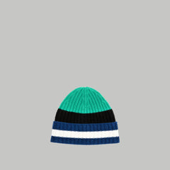 The Cashmere Beanie | Bright Navy Multi Stripe