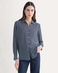 The Must-Have Shirt in Washable Silk | True Navy / Bone Stripe