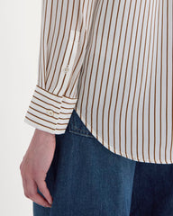 The Must-Have Shirt in Washable Silk | Bone / Toffee Stripe
