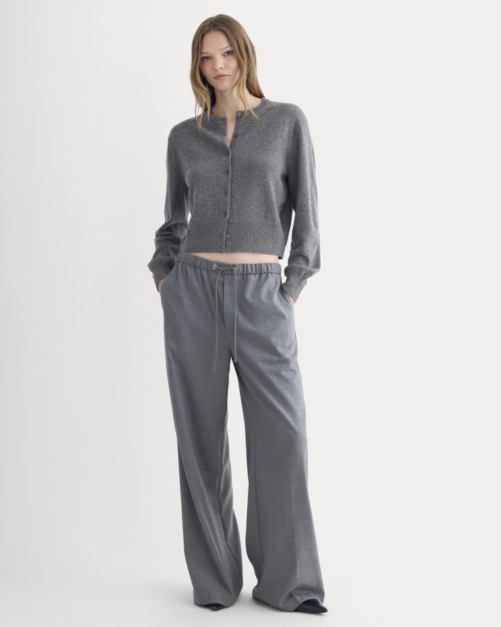 Cashmere Cropped Cardigan | Heather Charcoal